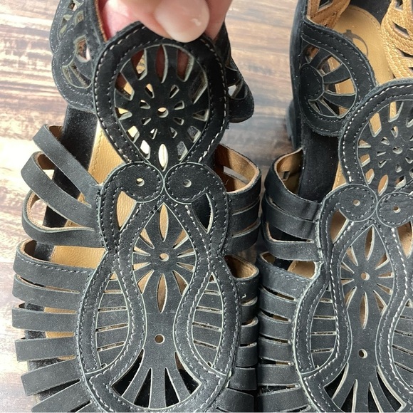 Earthies Black Leather Wedge Sandals size 9.5B - Picture 4 of 14